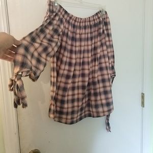 Blue and pink plaid blouse